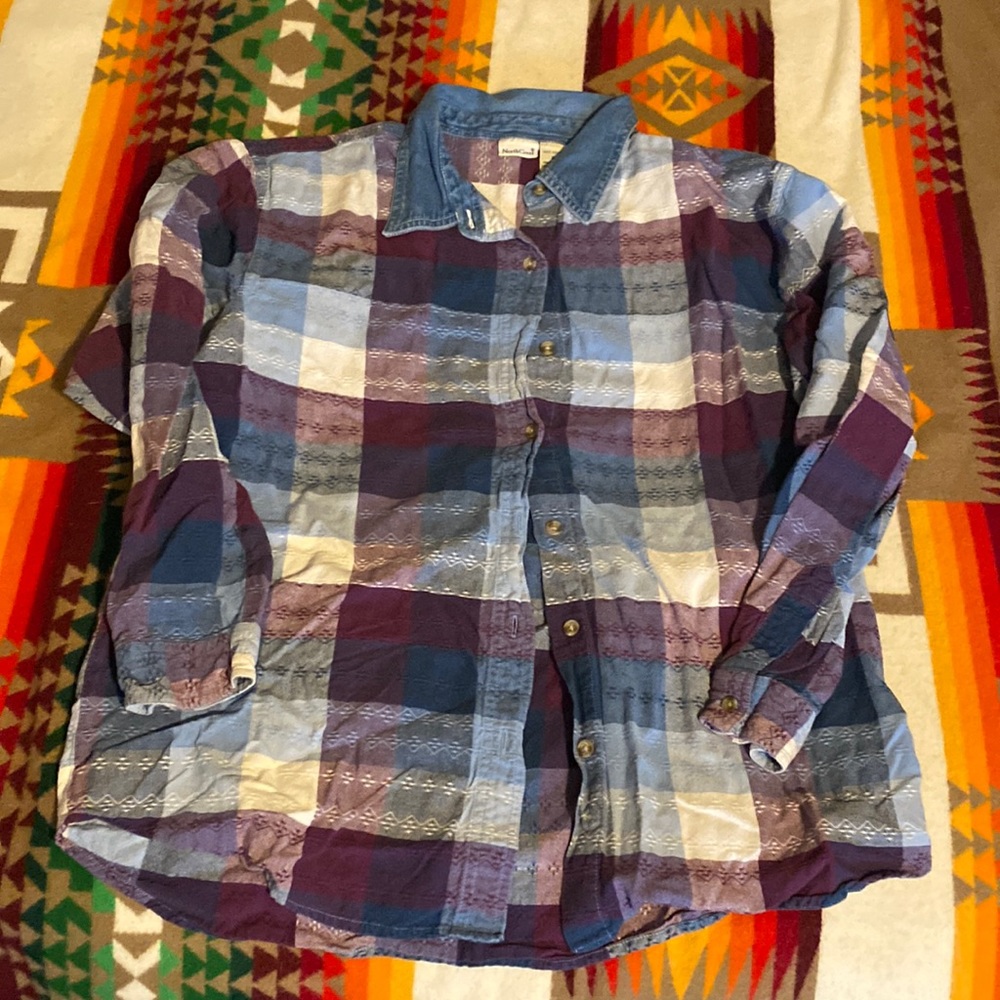 Vintage Western Navy and Purple Button-Down Blouse